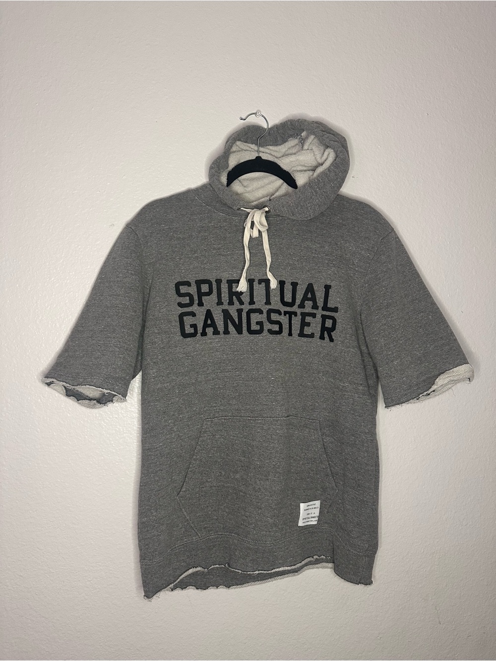 Spiritual Gangster Gray Short-Sleeve Hooded Sweatshirt
